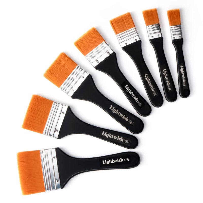 LIGHTWISH Set of 7 Flat Paint Brushes for Applying Gesso, Acrylic Paint, Oil Paint, Watercolor - Image 1